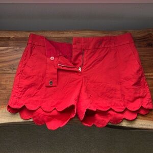J.Crew scalloped orange shorts, size 2, cotton and linen